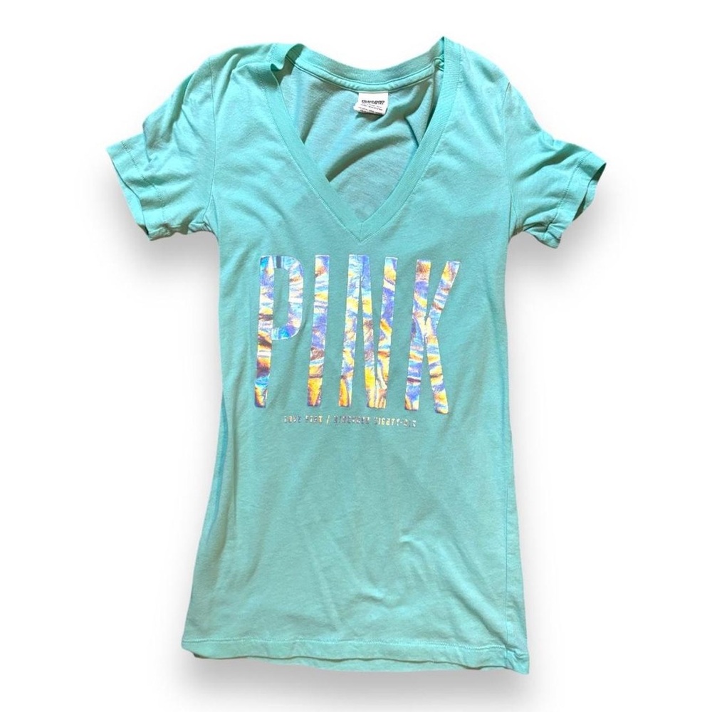 PINK Holographic V Neck Tee